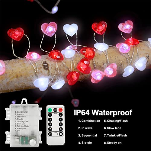 Kaisnova 10Ft 40Leds Red Pink White Heart Shaped Twinkle Fairy Lights, Heart String Lights Battery Operated With Remote, Heart Lights Valentines Day Decor For Bedroom Christmas Wedding Indoor Party #TOP5