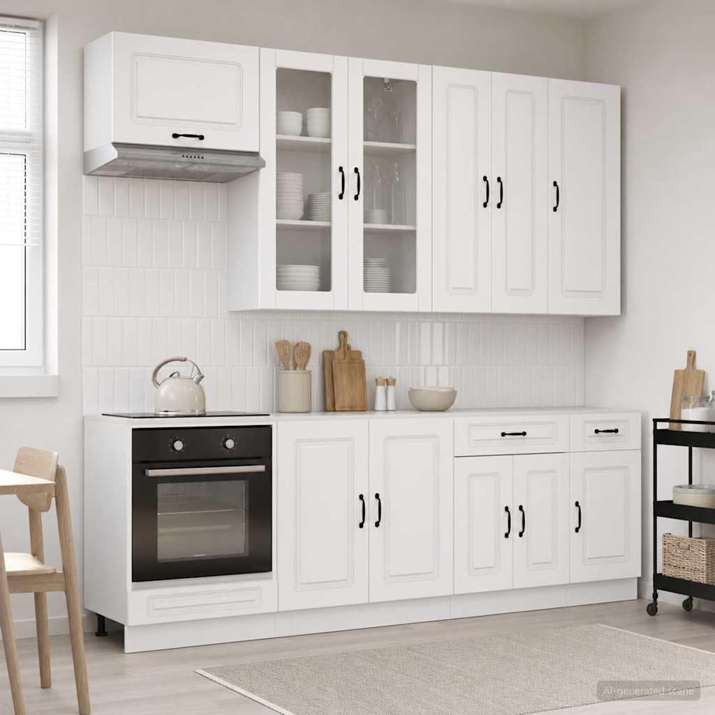 Set da cucina Kalmar, 8 pezzi, bianco lucido