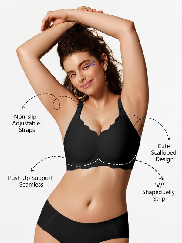 Image of COCOMARTS Jelly Bras for Women No Underwire Scalloped Wireless Push Up Bra | Seamless Full Coverage Supportive Everyday Essentials Tshirt Bras, Soft Breathable Comfortable Bralettes