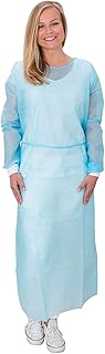 Bata de protección contra infecciones de vellón, 100 unidades, color azul, EN 14126, laminación parcial de polietileno, puños de punto, bata protectora de polipropileno de 140 x 135 cm, (centros de