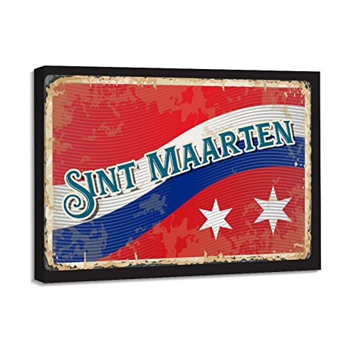 Impression sur toile drapeau de Saint-Martin avec cadre haut de gamme