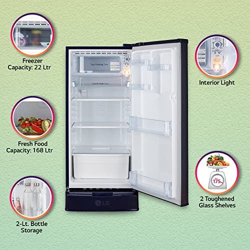 Image of LG 190L 2 Star Direct-Cool Single Door Refrigerator (GL-D199OBPC, Blue Plumeria, Base stand with Drawer)