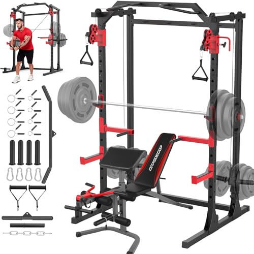 Image of OPPSDECOR Power Cage, 2000LBS Squat Rack with Dual Pulley Cable Crossover System, Multifunctional Power Rack with More Training Attachments for Home Gym, Weight Cage Fits Compact Space