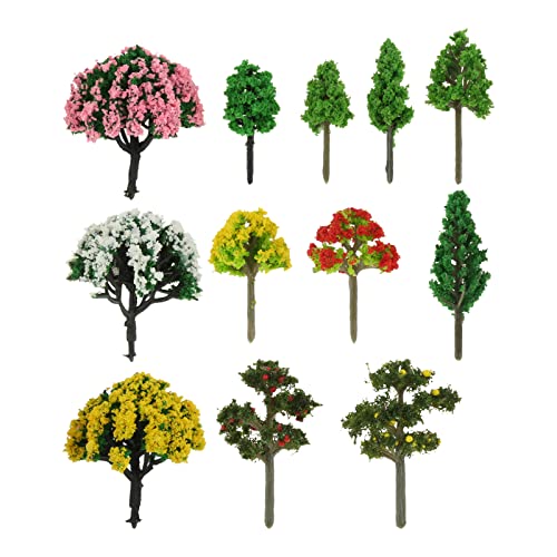 Yetaha 60 Pcs Miniature Trees Mixed Model Trees, Mixed Colors Flower Model Trees