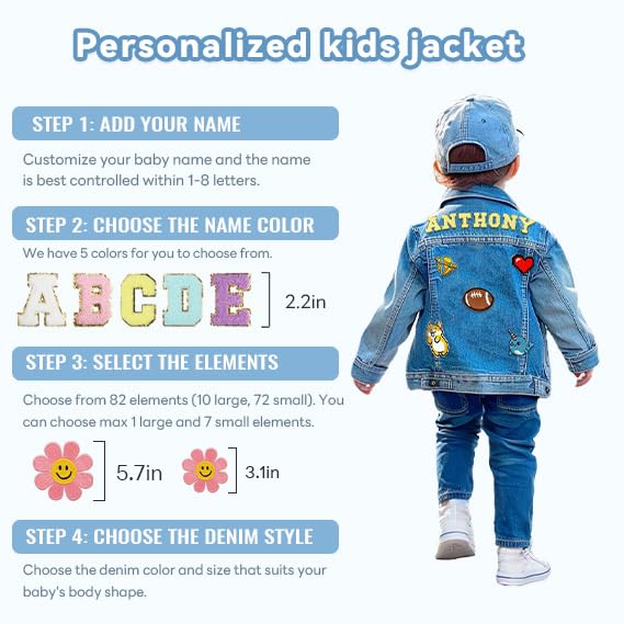 Personalized Kids Denim Jacket with Name, Custom Name Jean Jacket, Long Sleeve Jacket for Kids, Spring & Fall Jacket, 1-8 Year Old Girls Boys Birthday Christmas Easter Gifts4