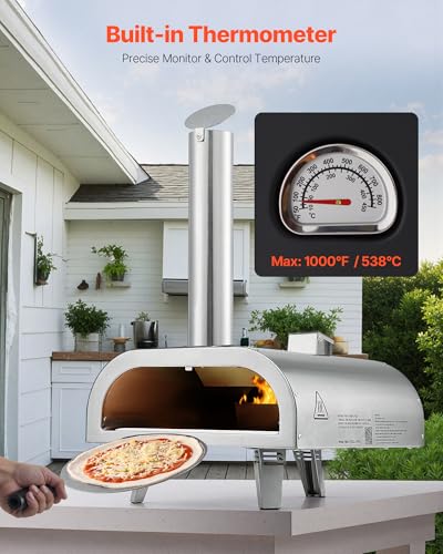 Image of VEVOR Pizza Oven Outdoor, 12 inch Pellet Pizza Oven, Portable Pizza-Stove with Built-in Thermometer, Wood Fired Stainless Steel Pizza-Maker, for Backyard, Camping, Pizza-Stone, Shovel, Carry Bag, Silver