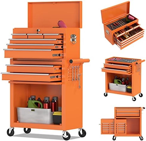 I-Choice 2in1 Rolling Tool Chest, 8-Drawer Tool Cabinets on Wheels High Capacity Tool Storage Cabinet Toolbox Organizer with Sliding Drawers, Tool Box with Wheels for Workshop Garage Mechanics