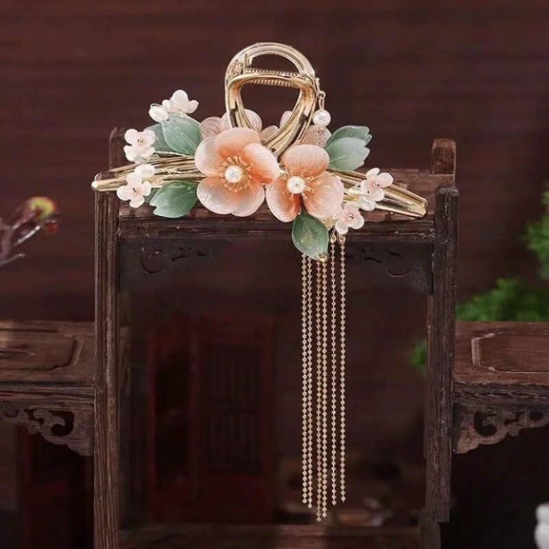 Ancient Flower Tassel Hairpin Hair Claw Clip Metal Winding Pearl Retro Accessory