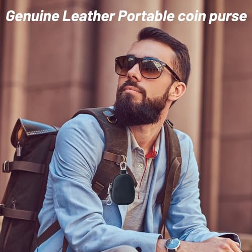 Leather Zipper Coin Purse Wallet With Keychain, Coin Organizer, Change Holder,Mini Leather Zipper Storage Bag for Men & Women (Black)2