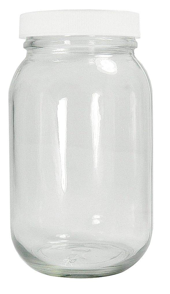 Qorpak GLC-07403 Safety Coated Standard Wide Mouth Bottle with 70-400 White Metal Plastisol Lined Cap, 32 oz, Clear (Pack of 12)