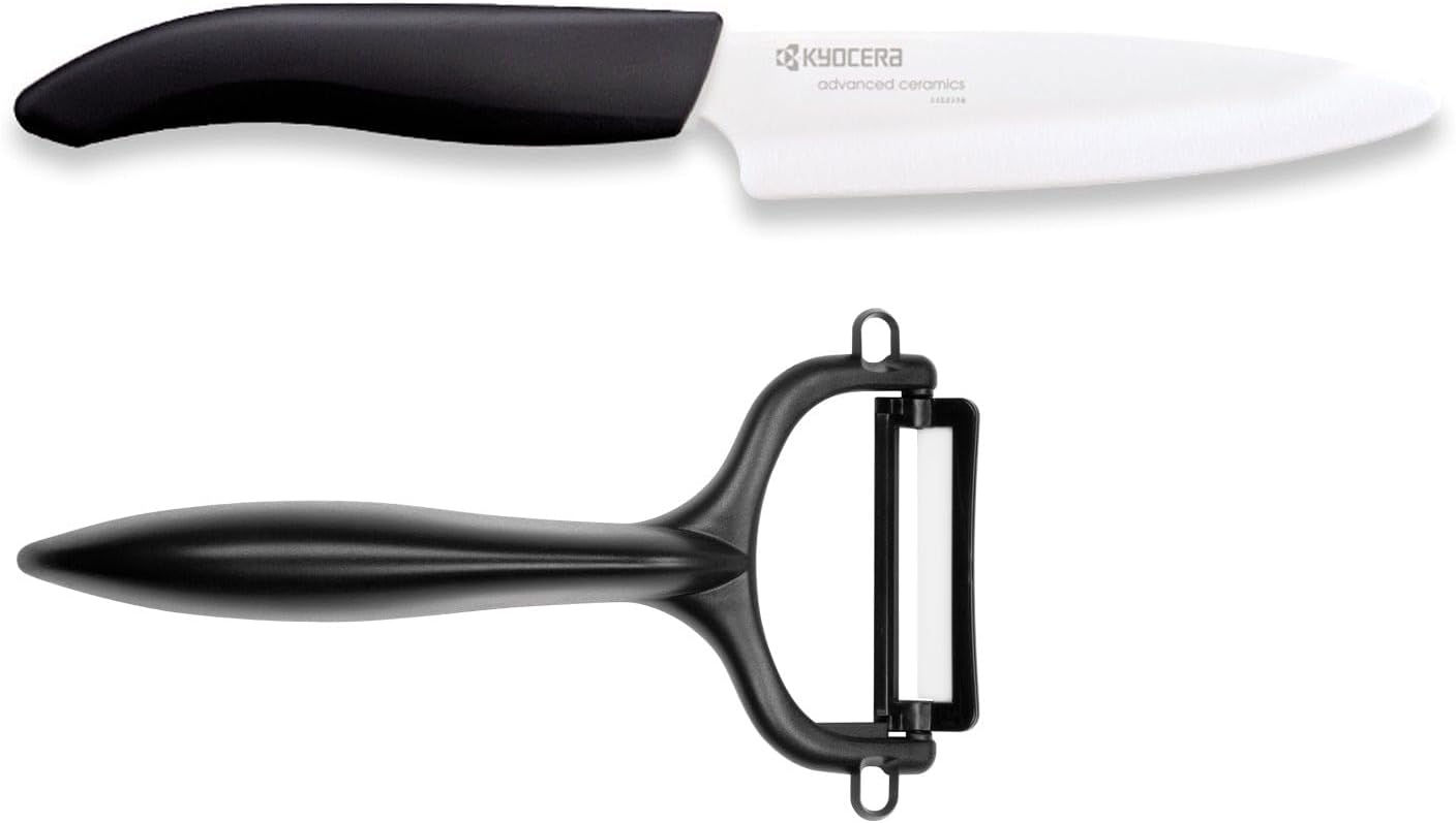 Kyocera FK110CP10NBK Revolution Series 4-1/2-Inch Utility Knife and Y-Peeler Gift Set, Black