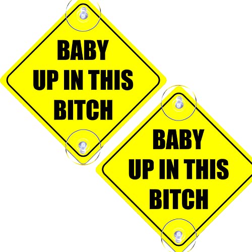 Image of 2PCS Up in This B Car Sticker, 5"x5" Reusable Baby on Board Decal with Suction Cups