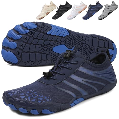 Barefoot Shoes Women Quick-Dry Hiking Footwear with Wide Toe Box, Non-Slip Barefoot Shoes Unisex Rubber Sole & Mesh Upper for Trail Running, Water Sports, and Everyday Use Deep Blue