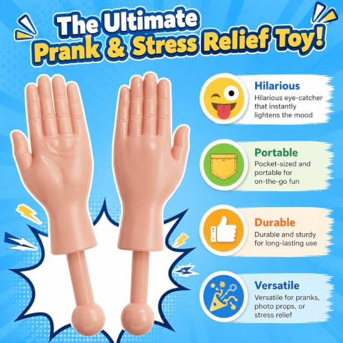 Tiny Hands on Sticks, 2 Pairs (4 Pieces) Mini Fake Hand Props for Pranks, Parties, Office Jokes, Gag Gifts and Family Fun - image 4