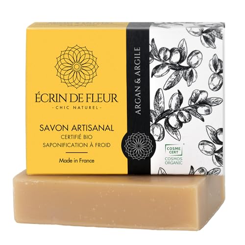 Écrin De Fleur - Jabón de Argán Natural para Pieles Secas y Mixtas, Jabón de Argán Orgánico con Aceites Esenciales de Árbol de Té y Madera de Cedro, Sin Sulfato y Parabenos 1x100g