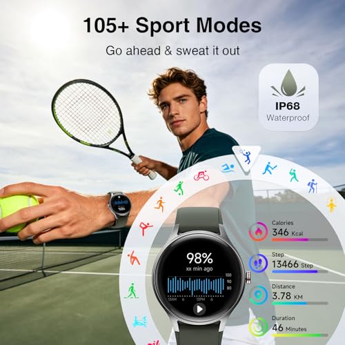 Image of Fitpolo Smart Watch for Men Women Android iPhone, 1.57'' HD Fitness Tracker with Bluetooth Call & Answer, IP68 Waterproof, Heart Rate /SpO2 /Sleep Monitor, Built-in AI Voice, 105+ Sports Modes (Green)