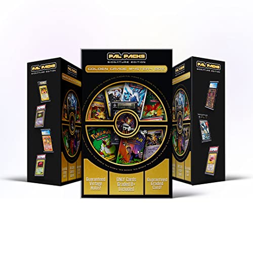 Pal Packs Signature Edition Golden Grade Mystery Box | Guaranteed 1 X Psa, Beckett Or Cgc Graded 8+ Card | 1 X Factory Sealed Booster Pack | 25 X Additional Cards | Compatible With Pokemon Cards #TOP6