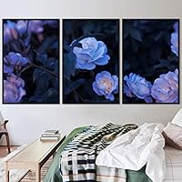 3 Piece Framed Canvas Wall Art Blue Cluster Flowers and Colorful Bouquet Canvas Prints Home Artwork Decoration for Living Room,Bedroom - 16