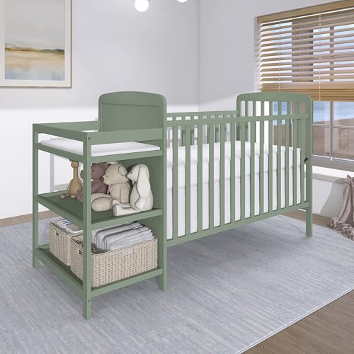 Image of Dream On Me Anna 4 in 1 Full Size Crib and Changing Table Combo in Meadow Green, Greenguard & Baby Safety Alliance Certified, Converts from Baby Crib to Toddler Bed and Day Bed