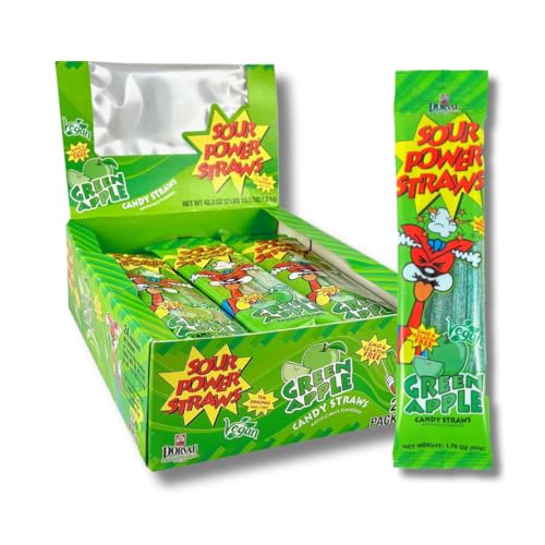 Sour Power Green Apple Candy Straws, 1.75 oz (Pack of...