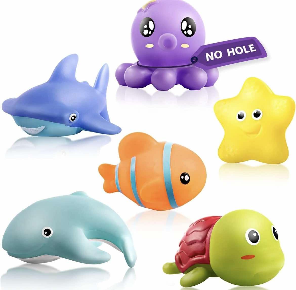 Ameon No Hole, Mold-Free Baby Bath Toys - Suitable for Children from 1 Year, Choose from Different Sets, 6 Pieces per Set