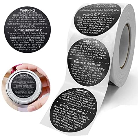 Vshinic 1000 PCS Candle Warning Labels,Candle Safety Stickers Labels,1.5 inch Round Candle Stickers for Candle Jars Tins Containers Candle Making Supplies (Black Cover