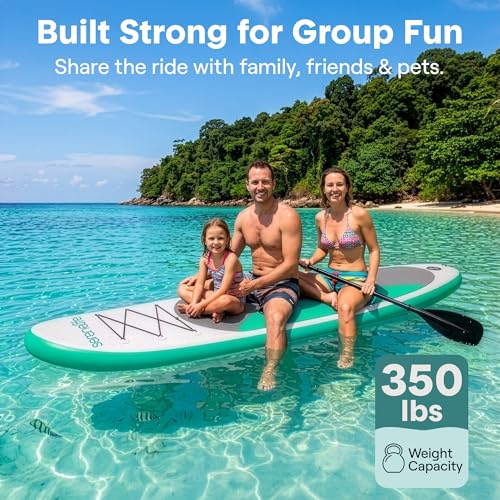 Image of SereneLife 10' Inflatable Stand Up Paddle Board with Premium SUP Accessories - Wide Stable Design with Non-Slip EVA Deck Pad, for Youth and Adults, 350 lbs. Capacity