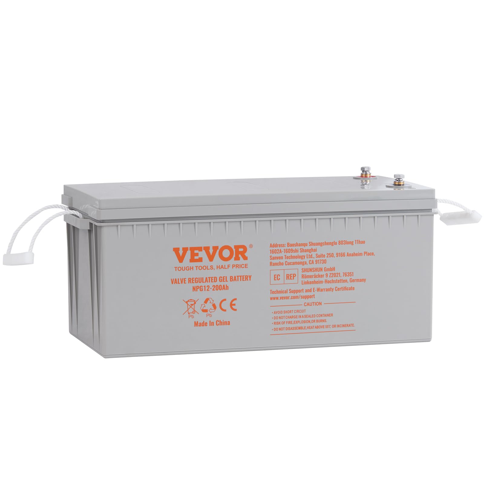 VEVORDeep Cycle Battery, 12V 200 AH Rechargeable AGM Marine Battery, Designed for RV Solar Marine Off-Grid Use, UPS Backup, Deep Cycle Marine Battery with a Self-Discharge Rate, 1400A Current