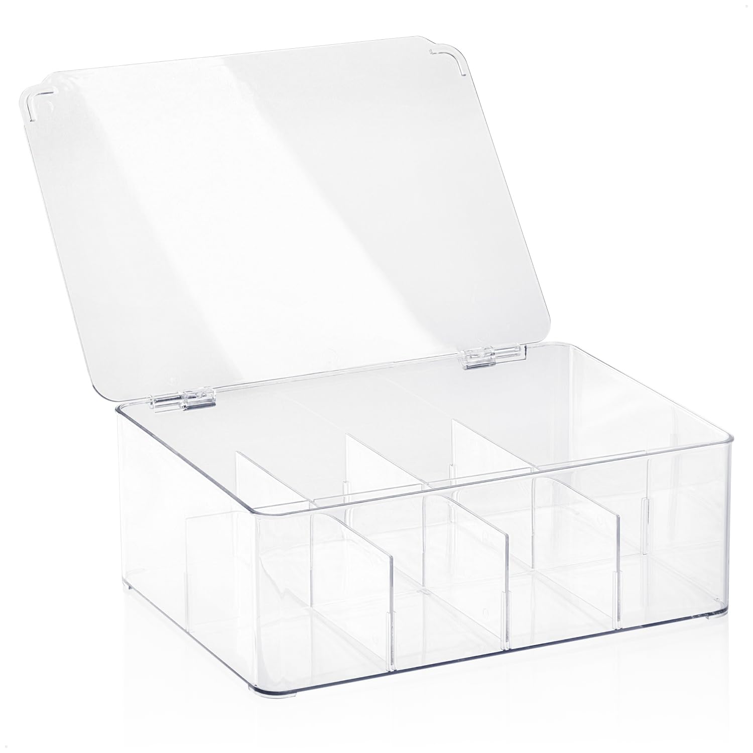 com-four® a herbate Premium z 8 przegródkami i pokrywka na zawiasach | pudelko na torebki herbaty, saszetki z kawa, skladniki do pieczenia - organizer na bizuterie