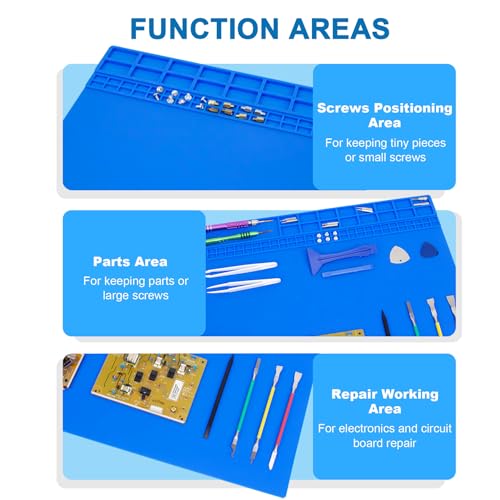 Image of 27.6'' x 15.7'' Extra Large Soldering Mat with ESD Wrist Strap and Grounding Accessories 932F Heat Resistant Silicone Repair Mat Oversized Work Mat for Electronics Cellphone Laptop Repair (Blue)