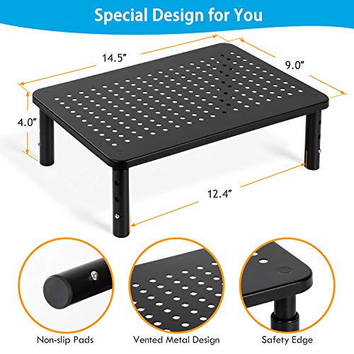 LORYERGO Monitor Riser Stand - 3 Height Adjustable Computer Stand, Laptop Stand Riser with Metal Vented Platform & Underneath Storage for Printer, Desk Organizer for Office & Home
