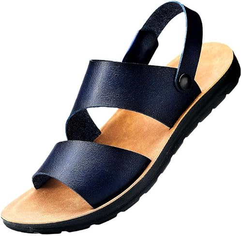 Mens Sandals Arch Support Leather Sandals Comfort Massage Footbed Casual Summer Outdoor Beach Slide