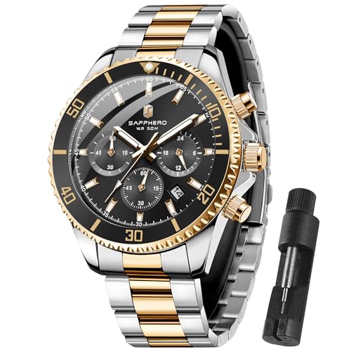 SAPPHERO Uhren Herren Chronograph Analog Quarz 50M Wasserdicht Armbanduhr Herren Mode Lässig Business Herrenuhren mit Kalender Edelstahlarmband Uhr Geschenk für Männer für 44,99 EUR bei amazon.de Bild: SAPPHERO Uhren Herren Chronograph Analog Quarz 50M Wasserdicht Armbanduhr Herren Mode Lässig Business Herrenuhren mit Kalender Edelstahlarmband Uhr Geschenk für Männer für 44,99 EUR bei amazon.de