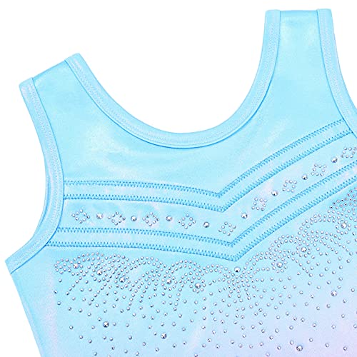 Collants para Meninas Ginástica Gradiente Brilhante Diamante Dança Roupa Uma Peça, Azul, rosa, 7-8 a