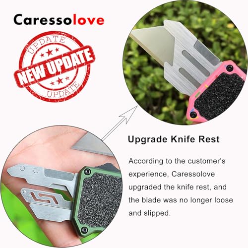 Image of Caressolove Automatic Utility Knife, Premium Pink Retractable Box Cutter, Cute Aluminum Alloy Heavy Duty Pocket Knife, Safety Replaceable Blade EDC Razor Knives with 5PCS Blades