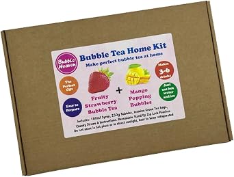 Bubble Heaven Fruity Bubble Tea with Popping Bobas Home Kit 3 to 6 Drinks (Strawberry & Mango)