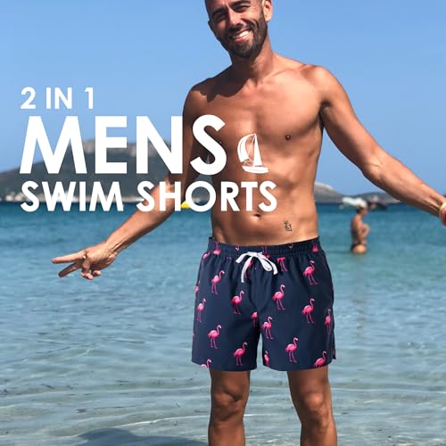 Men's Swim Trunks，Mesh Lining Quick Dry with Pockets Beach Shorts Hawaiian2