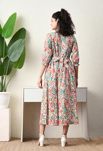 Image of Ichaa Women's Aqua Rayon Printed Maternity Dress with Feeding Zips and Pocket, in Plus Sizes