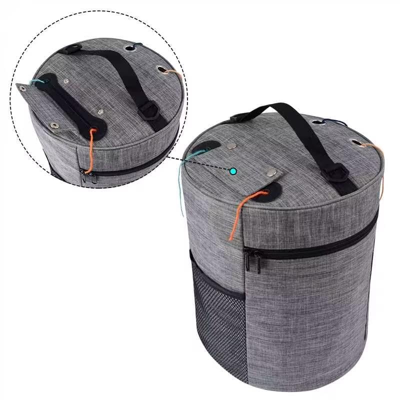igadgitz home U7267 Polyester Round Knitting Bag, Round Yarn Storage Bag, Portable Crochet Bag with Shoulder Strap - Grey - Image 2