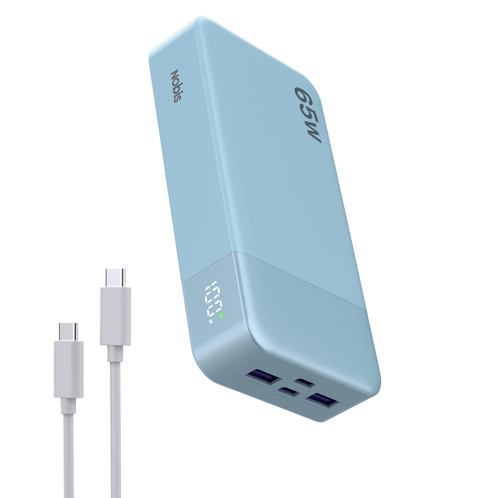NOBIS 65W 20.000 mAh PD QC Schnelllade Powerbank mit Digitalanzeige | 2×USB-C(Ein/Aus) & 2×USB-A(Ans), geeignet für Laptops, Handys, Tablets, Kopfhörer