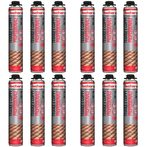 Non contiene CFC e H-CFC. Fischer 12 pezzi Schiuma Poliuretanica PUP T 750 ml, per Fissaggio Tegole e Coppi, Uso con Pistola