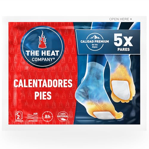 THE HEAT COMPANY Calentadores Pies - Extra CÁLIDO - Adhesivo - 8 Horas de pies Calientes - Calor instantáneo - Activado por Aire - Puro Natural - para Todos Las Tallas - 5 Pares