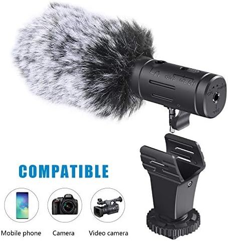 Smartphone Microphone, Camera Microphone for Canon, Sony, Nikon, DSLR Camera/DV, Video Microphone with Real-time Monitoring System, Furry Wind Screen for Phone and Camera (Not for Canon T5i,T6)