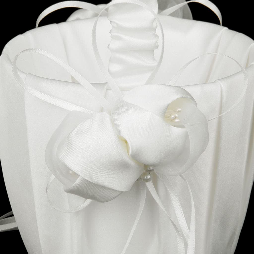 Cestino Portafiori Vintage Per Damigella, Bianco Con Pizzo, 18x20 Cm – Accessorio Matrimonio Per Bomboniere