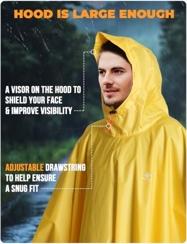 Image of ANYOO Hooded Rain Poncho for Adults Waterproof Lightweight Rain Coat for Men Women Reusable Rain Jacket for Emergency Outdoor