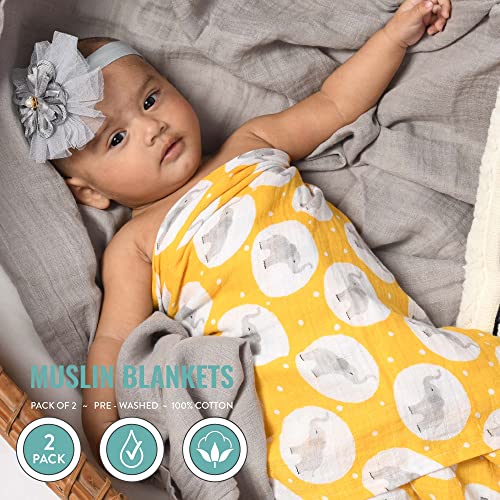 Featherhead™ 4 Pack Baby Muslin Swaddle Blankets, Pre-Washed, Soft, Breathable, 100% Cotton Baby Receiving Swaddles For Boys And Girls (Unisex), 47”X 47” Perfect For Newborn & Infant #TOP2
