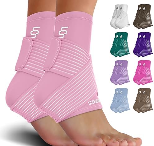 Sleeve Stars Ankle Brace for Sprained Ankle, Plantar Fasciitis Relief Achilles Tendonitis Brace, Ankle Support for Women & Men w/Strap, Heel Protector Wrap for Pain & Compression (Single/Hot Pink)