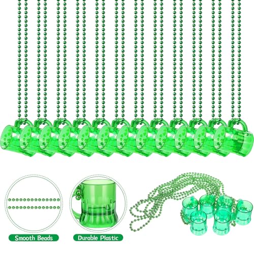 12 PCS Big Size St Patricks Day Necklace Shot Glass Hanging Necklace Bulk St Patricks Day Accessories for Women Green Beads St Pattys Accessories Decorations Party Favor for Saint Patricks Day by LENOAPHYS - Image 4