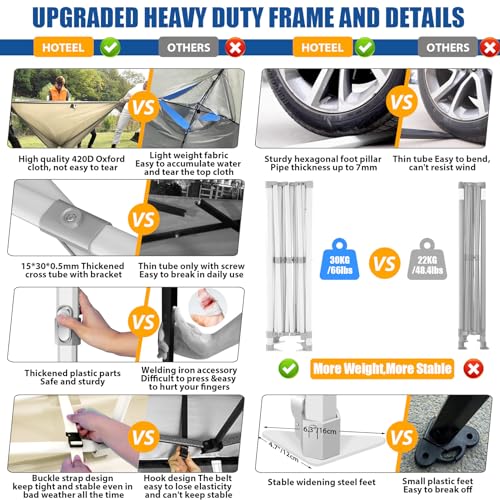 Image of HOTEEL 10x15 Pop up Canopy Tent for Parties, Heavy Duty Easy Setup Tent Without Sidewalls, Outdoor Commercial Instant Gazebo for Wedding Event, with Roller Bag & Sand Bags, Khaki(Hexagonal Frame)