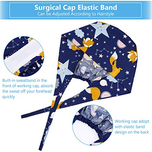 Image of Geyoga 6 Pieces Adjustable Working Caps with Button Gourd Tie Back Bouffant Hats Sweatband Caps Breathable Hair Cover for Women Men